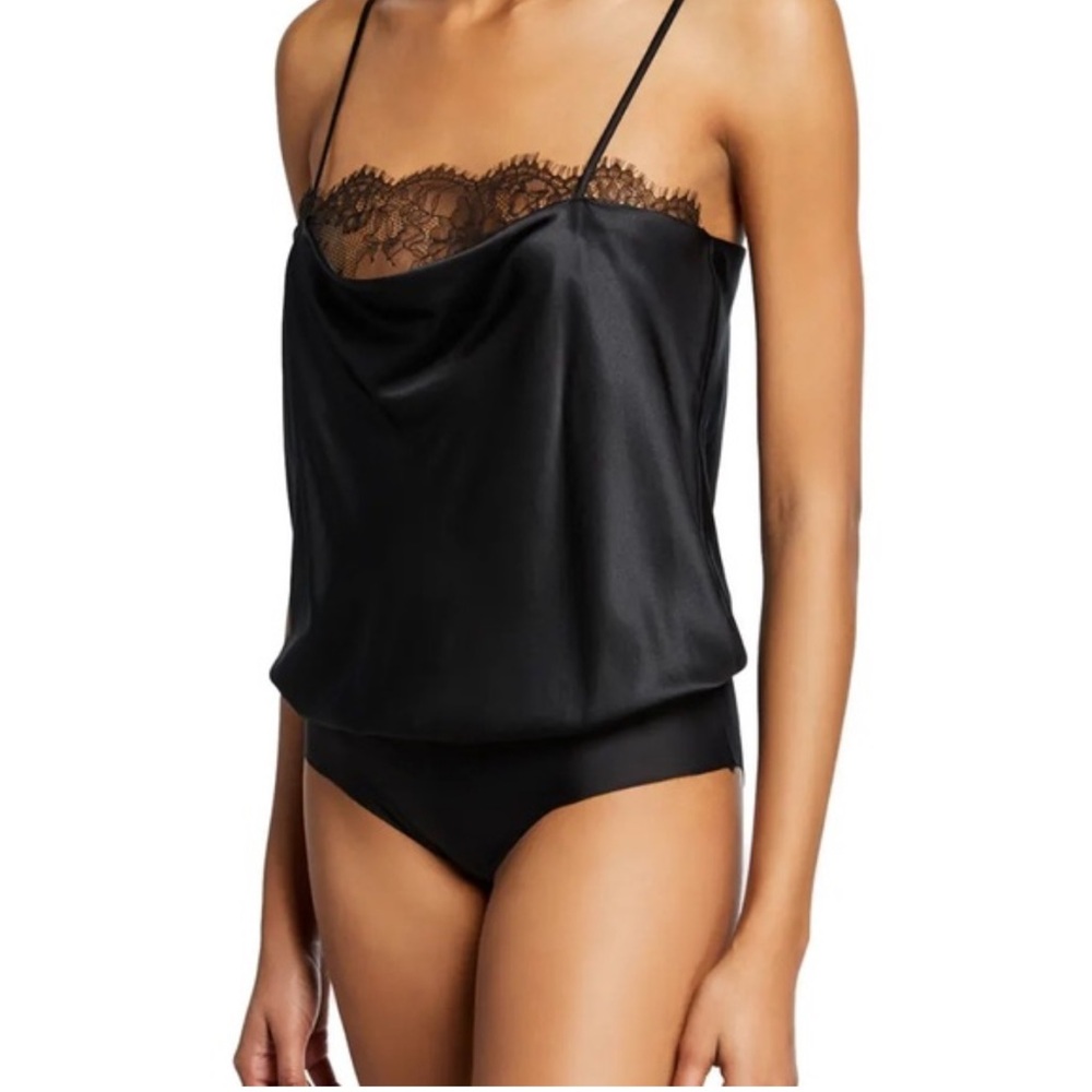 Victoria's Secret Black Satin cami Bodysuit NWT‎